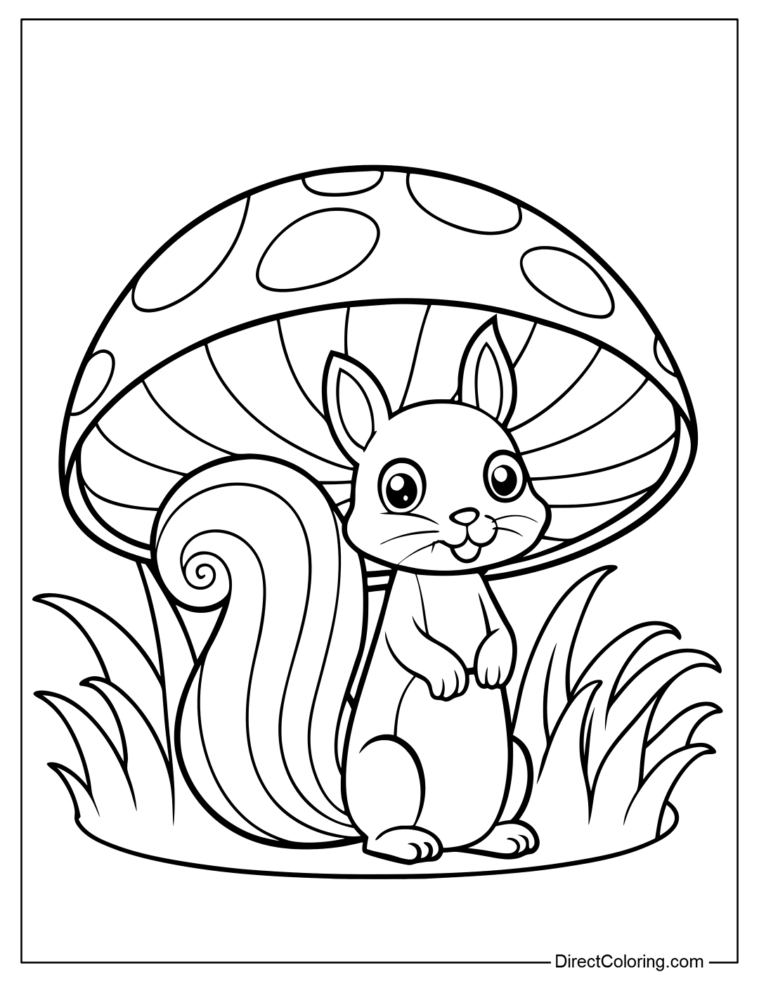 Squirrel with Mushroom Coloring Sheet